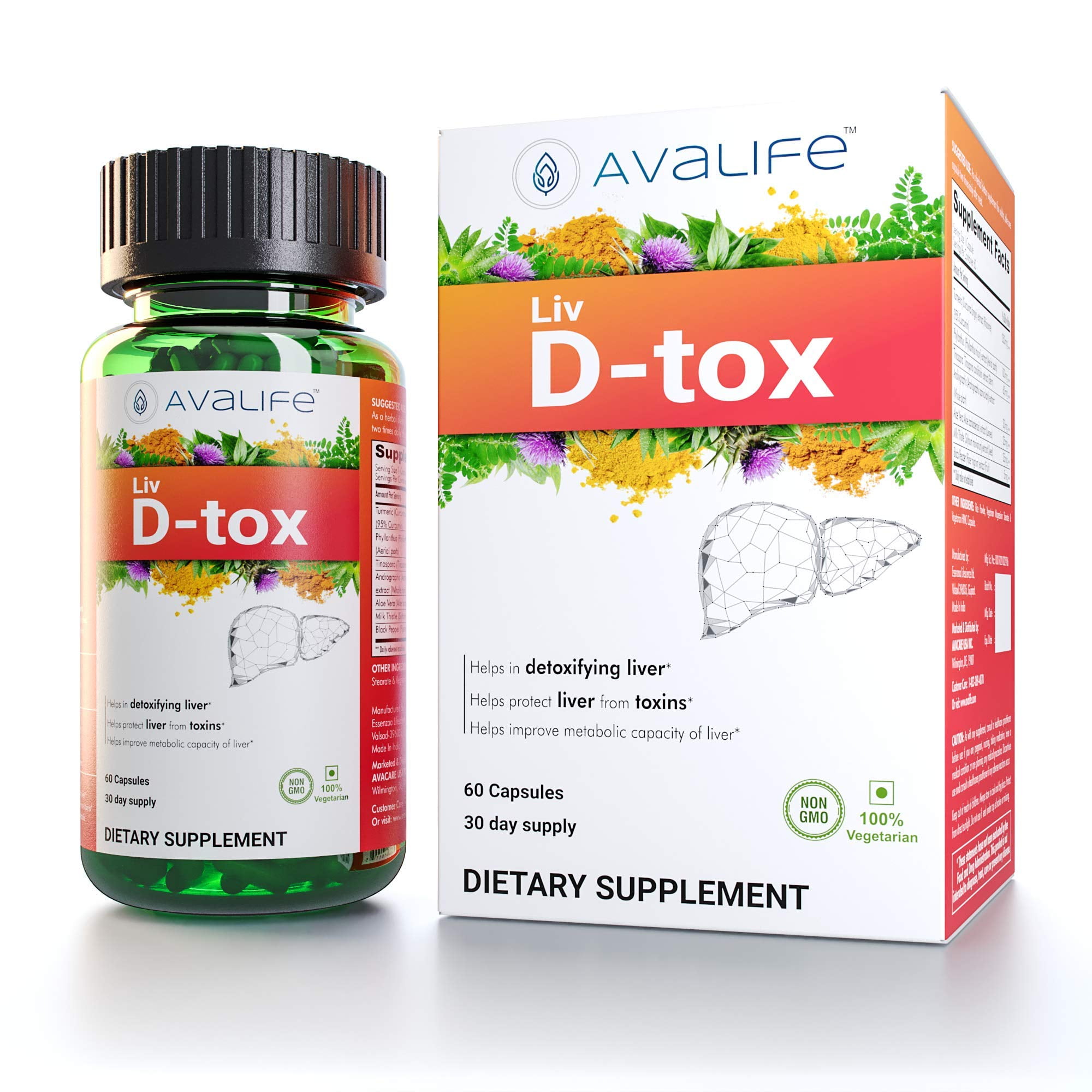 Avalife Liv D-tox - Ultimate Liver Cleanse & Detox Formula for Men & Women  - Gluten Free, Vegan & Non-GMO - 60 Capsules