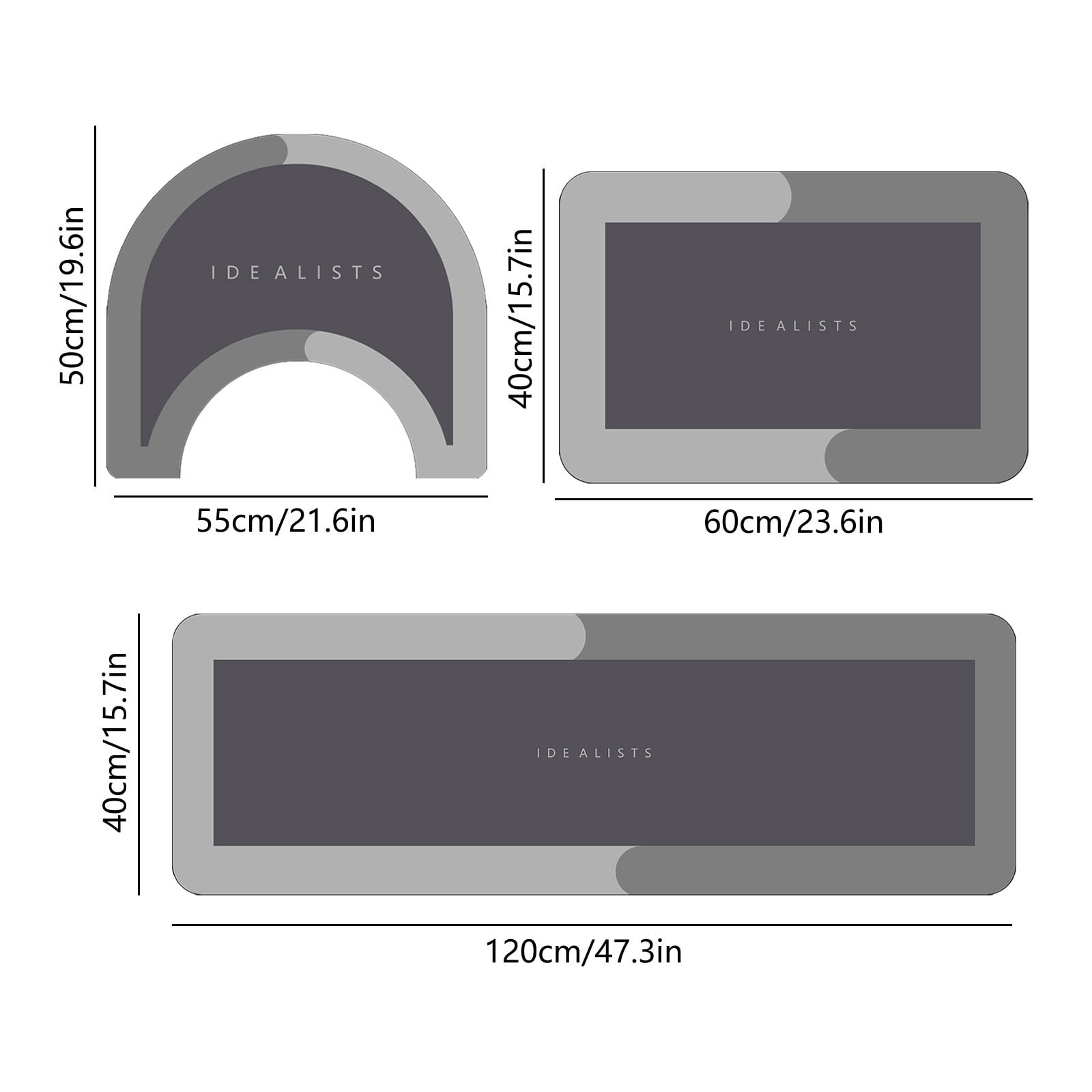 AuroraX Stone Bathroom Rug Set 3 Piece with Gray Absorbent Non Slip Rubber-Backed Diatomaceous Earth Bath Mat Long Rug Runner U-Shaped Toilet Rug Quick Dry Washable Bath Rug Set for Bathtub,Shower