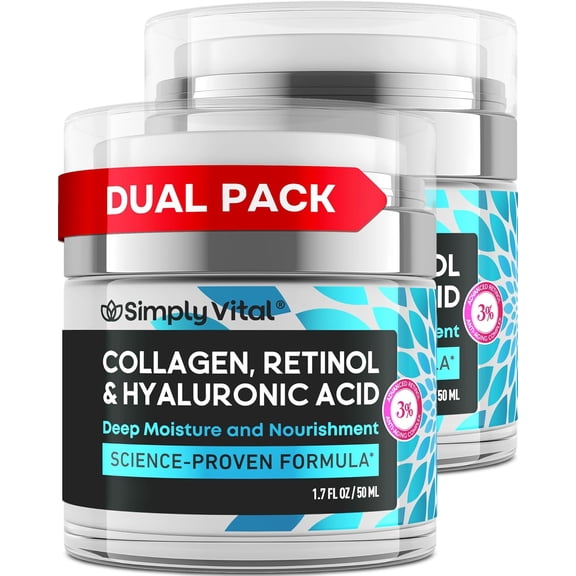 SimplyVital Face Moisturizer Retinol Collagen Hyaluronic Acid Cream 1.7 oz