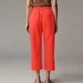 thumbnail image 5 of HAJWOH Womens Capri Pants Casual Cotton Linen Summer Pants Drawstring Elastic High Waist Wide Leg Cropped Trouser, 5 of 7