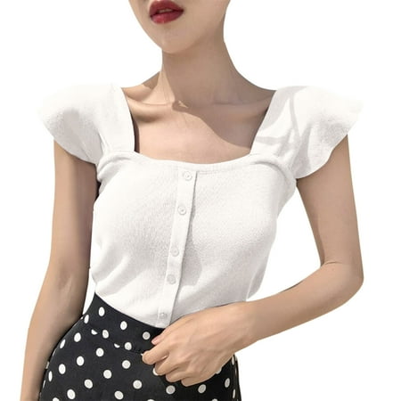 

Polyester Top Crop Crop Button Female Neck Up Casual Top Tops Women Top Cute Knitted Tank Crop Tees O Women s Tanks & Camis Adult Tops for Women 34b Shelf Bra Camisole with Bra Women