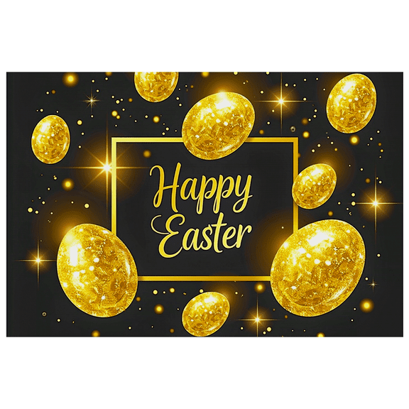 Black Background Easter Happy Easter Banner with Golden Eggs and Sparkles Party Decoration Photography Props Easter Party Supplies