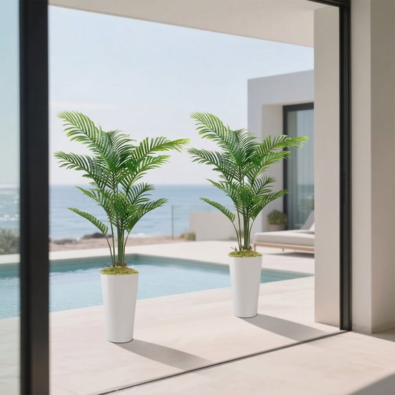 OLIVIVI Faux Palm Tree 5FT Tall Artificial Silk Plant for Home Office Decor Indoor Outdoor Fake Lifelike Potted Tree with Wood Branches 1 pack