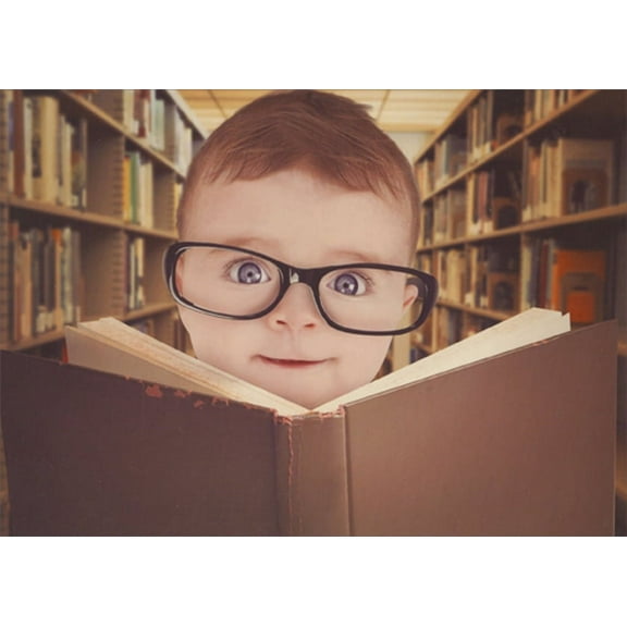 Designer Greetings Child Wearing Large Black Glasses While Reading Book Funny / Humorous Birthday Card
