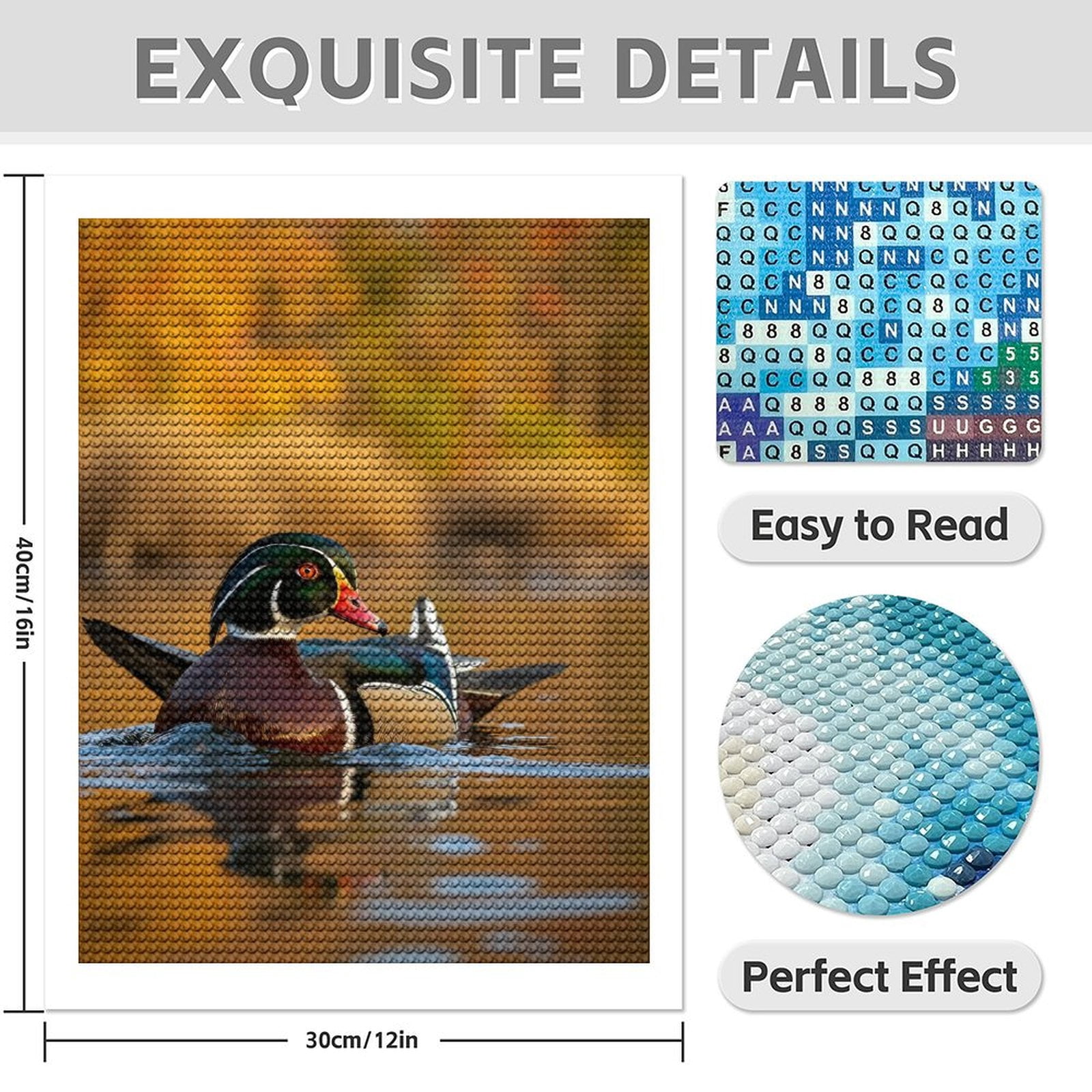 Diamond Art Kit for Adults, Autumn Lake Duck Reflection Diamond Painting for Adults Beginners, 5D DIY Diamond Art Painting Kits, Colorful Diamond Painting Craft for Home Decor 12x16