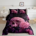 thumbnail image 3 of Feelyou Pink Rose Flower Bedding Comforter Set for Couple, Romantic Gothic Skull Twin Comforter Sets, Spider Web Reversible Bedding Set, Breathable Home Decor, 2 Pieces, 3 of 9