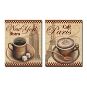 Kitchen Coffee Decor Retro New York Bistro And Cafe Paris Cups Of Coffee Kitchen Decor Two 11x14