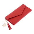 thumbnail image 2 of Cartera con tarjetero de cuero PU para monedero largo con tres pliegues - Rojo Jinwen Cartera larga de mujer, 2 of 8