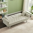 thumbnail image 2 of 3-in-1 Tufted Futon Sofa Bed, Linen Convertible Sleeper Couch Bed Loveseat Sofa with 3 Angles, Cup Holders and 2 Pillows, Upholstered 2-Seaters Sofa Couch for Living Room Apartment Office, Beige, 2 of 9