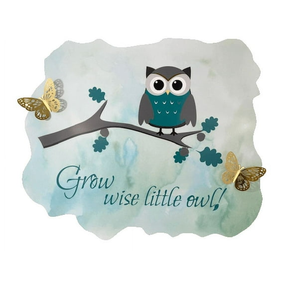 3D Bedroom Wall Decal Sticker For Unisex Custom Designs With 3D Butterfly Lovely Owl With 3D Cute Butterflies On Tree - Grow Wise Little Owl Easily Applied And Removable - Size: 20 In X 20 In