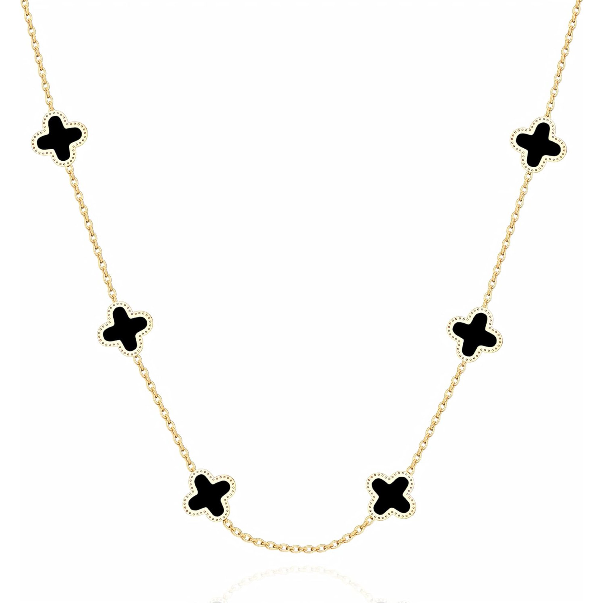 Collier Trèfle à Quatre Feuilles En Acier Plaqué Or 18K - Bijou Neuf Porte-bonheur