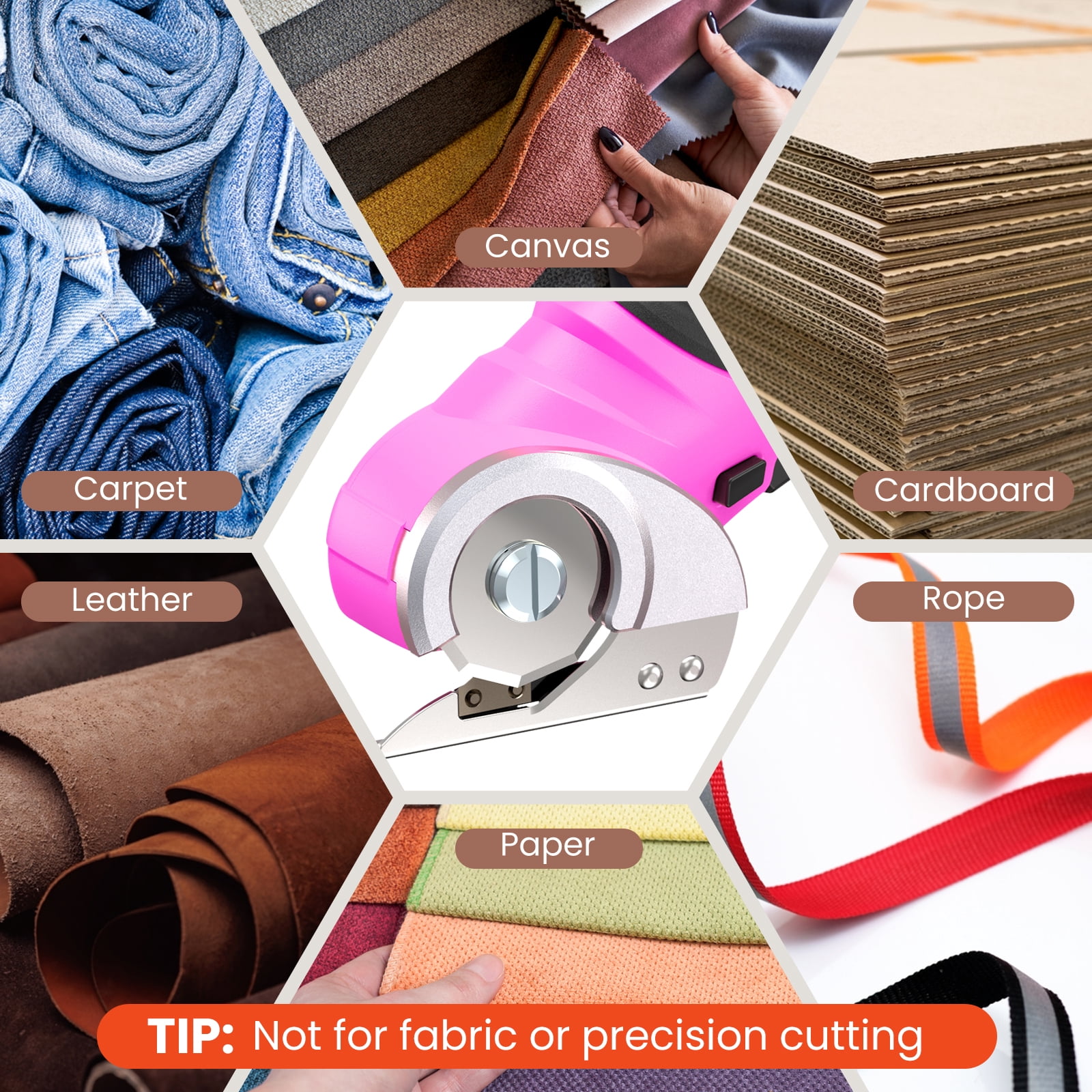 VLOXO Cardboard Cutter, Cordless Electric Scissors for Leather with Safety Lock, Box Cutter Electric Multi-Cutting Tools Rechargeable Powerful for Canvas Leather Plastic with Storage Box Pink