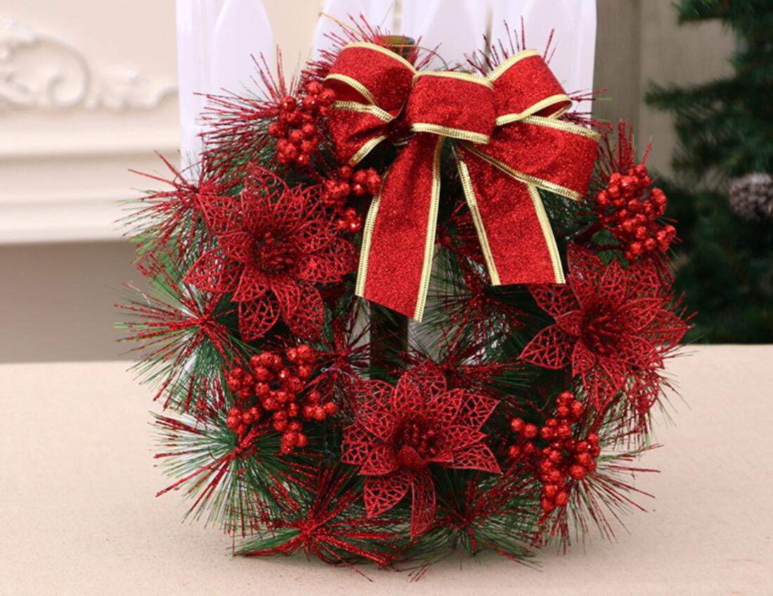&quot;Happyline&quot; 12&quot; Christmas Wreath with Ribbon and Bells, Outdoor Indoor