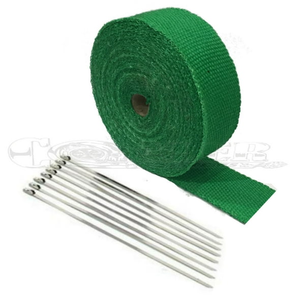 Exhaust Pipe Header Heat Wrap 2"x50 With SS Ties Fiberglass Green Motorcycle Car