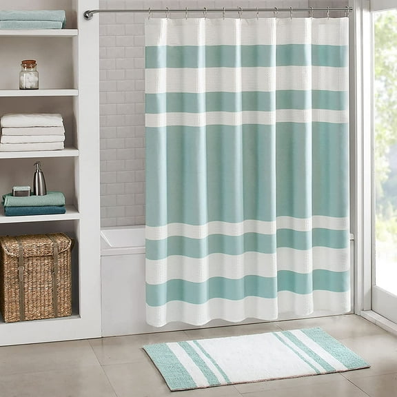 Spa Waffle Shower Curtain Pieced Solid Microfiber Fabric Modern Home Bathroom Decorations, 72x72", Aqua