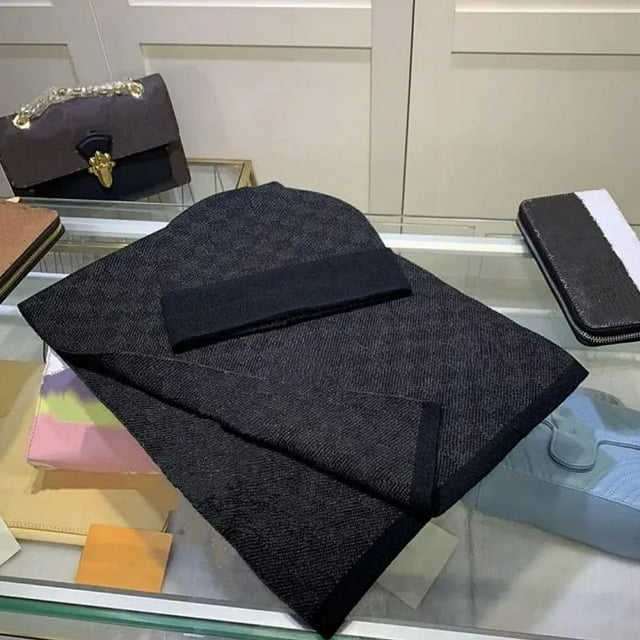 Conjunto de bufanda y sombrero de estilo europeo y americano, bufanda de cuero de lana tejida para hombres, bufanda cálida a cuadros de ajedrez para niños