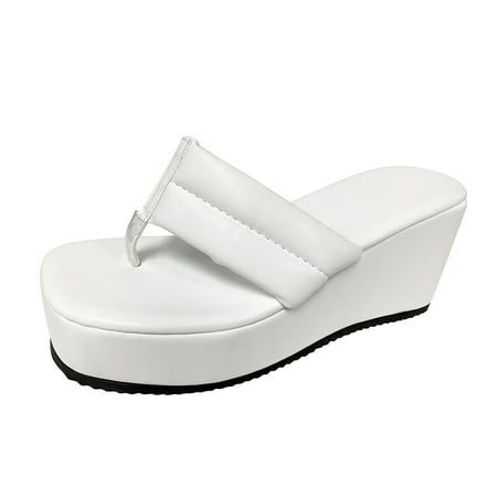 

Womens Sandals Ladies Fashion Summer Leather Flip Flops Platform Wedge Heel Solid Color Beach Sandals Women S Sandals Flock White 42