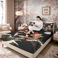 thumbnail image 3 of Manfei Traditional Koi Full Size Sheets for Girls Women, Blossom Wave Bed Sheets, Black Red White 4pcs, 1 Flat Sheet, 1 Fitted Sheet and 2 Pillowcases, 3 of 6