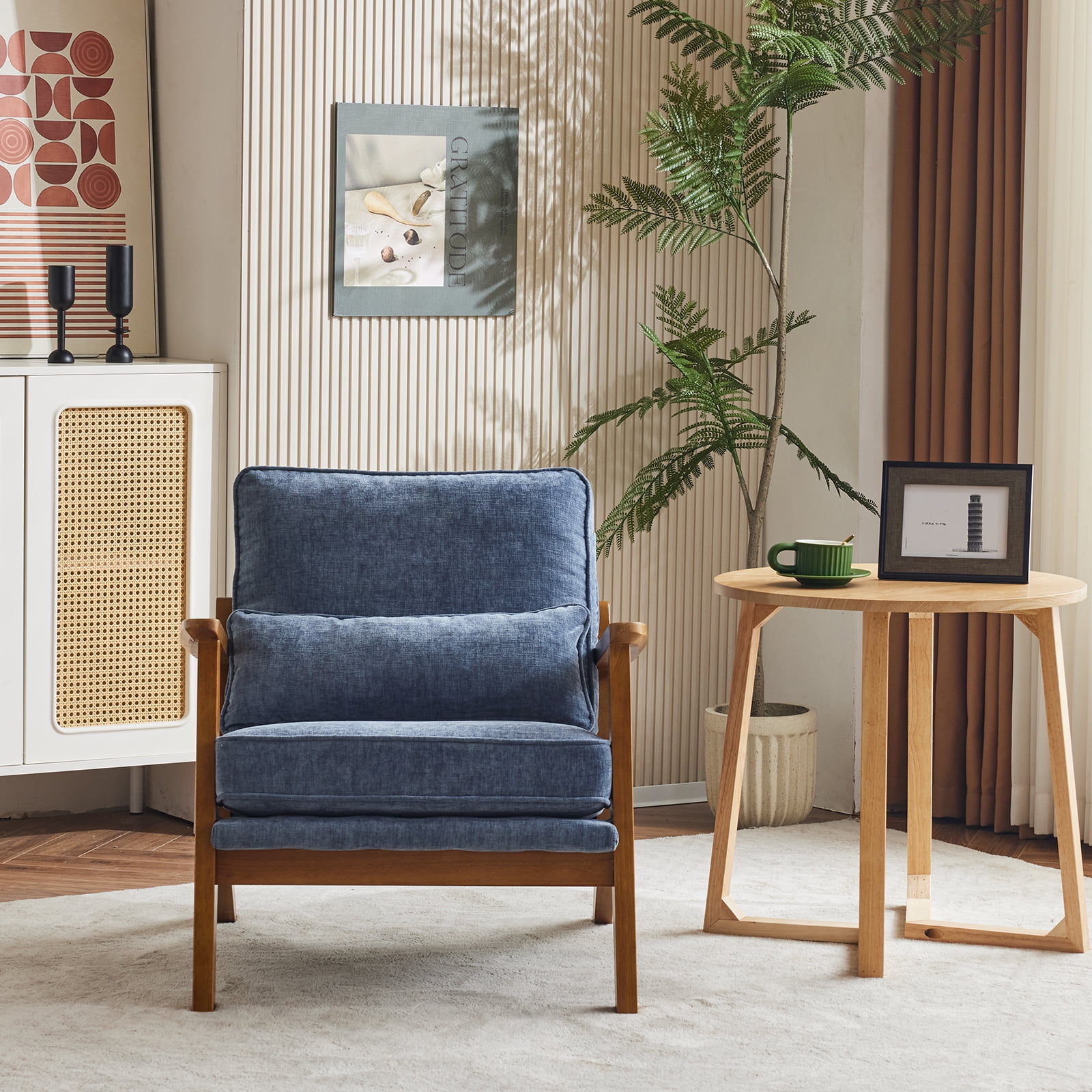 Ktaxon Accent Chair Chenille Upholstered Armchair, Reading Club Chair with Pillow for Living Room Bedroom Furniture Blue