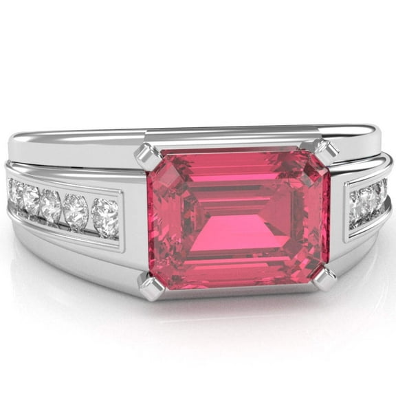 Men's Pink Tourmaline Diamond Channel Ring In Solid 14k White Gold