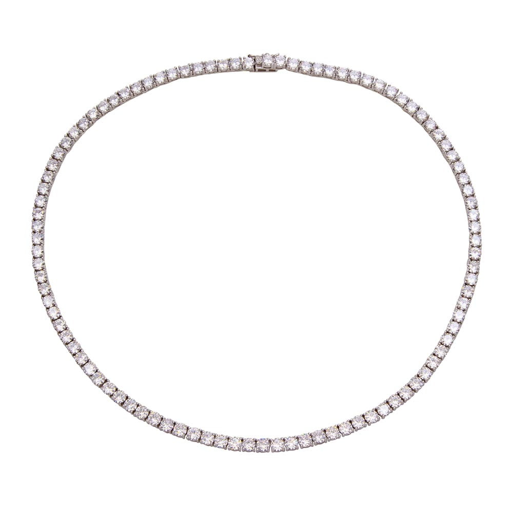 All in Stock Clear Cubic Zirconia Tennis Necklace Rhodium Plated