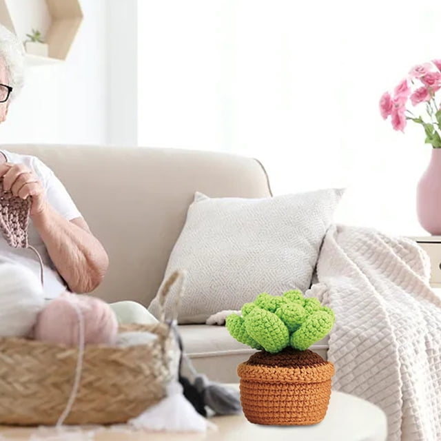 Cqxid DIY Knitting DIY Under $10 Wool Diy Kit Frog Succulent Video Teaching Children Hand Knitting Doll Wool Material Kit