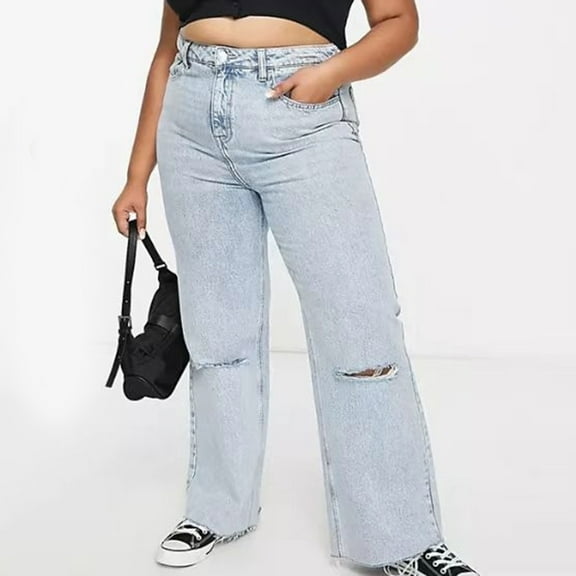 Vedolay Women's Jeans Womens High Waist Vintage Mild Destroyed Slim Fit Jeans,Light Blue XXL