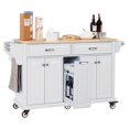 thumbnail image 4 of AR 60.5" Kitchen Island on Wheels, 4 Doors and 3 Drawers, Rolling Storage Cart with Rubberwood Countertop & Adjustable Shelves, White, 4 of 10