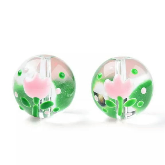 GKNET 20pcs Transparent Lampwork Glass Beads Round with Shark Pattern 13-17mm-Flower Pattern (13x12mm)