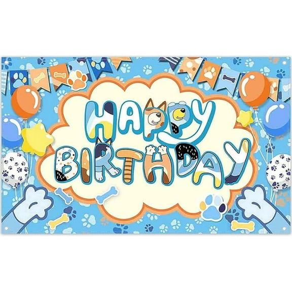 72x43inch Cartoon Blue Birthday Photography Backdrop Cute Dog Balloon Paw Background Boys Kids Birthday Party Decorations Photo Booth Props