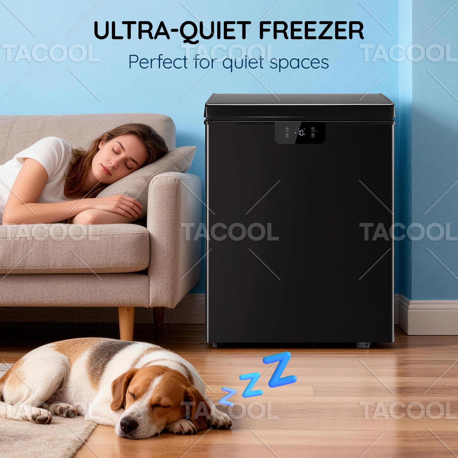 4.4 CU FT Mini Chest Freezer with 2 Removable Baskets Small Deep Freezer with LED Temperature Control For Office, Black