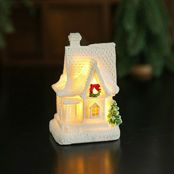 kladzum Christmas Decorations Resin Hut White Glowing Snow House Desktop Ornaments Christmas Gifts Microscape Decoration Winter Decoration Snow View Cabin Desk Lamp Christmas Gifts