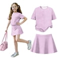 thumbnail image 3 of Summer Outfits for Kids Girls Size 10-12 Casual Lounge Girls 2 Piece Outfits T Shirts and Skirt Set Active Gym Girls Summer Clothes Light pink 2-3 Years, 3 of 5