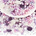 thumbnail image 2 of Purple Acrylic Beads 300pcs 8mm Round Beads 30g Rose Flower Butterfly Resin Cabochon Beads 20g Half Pearls Rhinestones Flatback Pearl Beads for Bracelet Earring Necklace Jewelry Making, 2 of 9