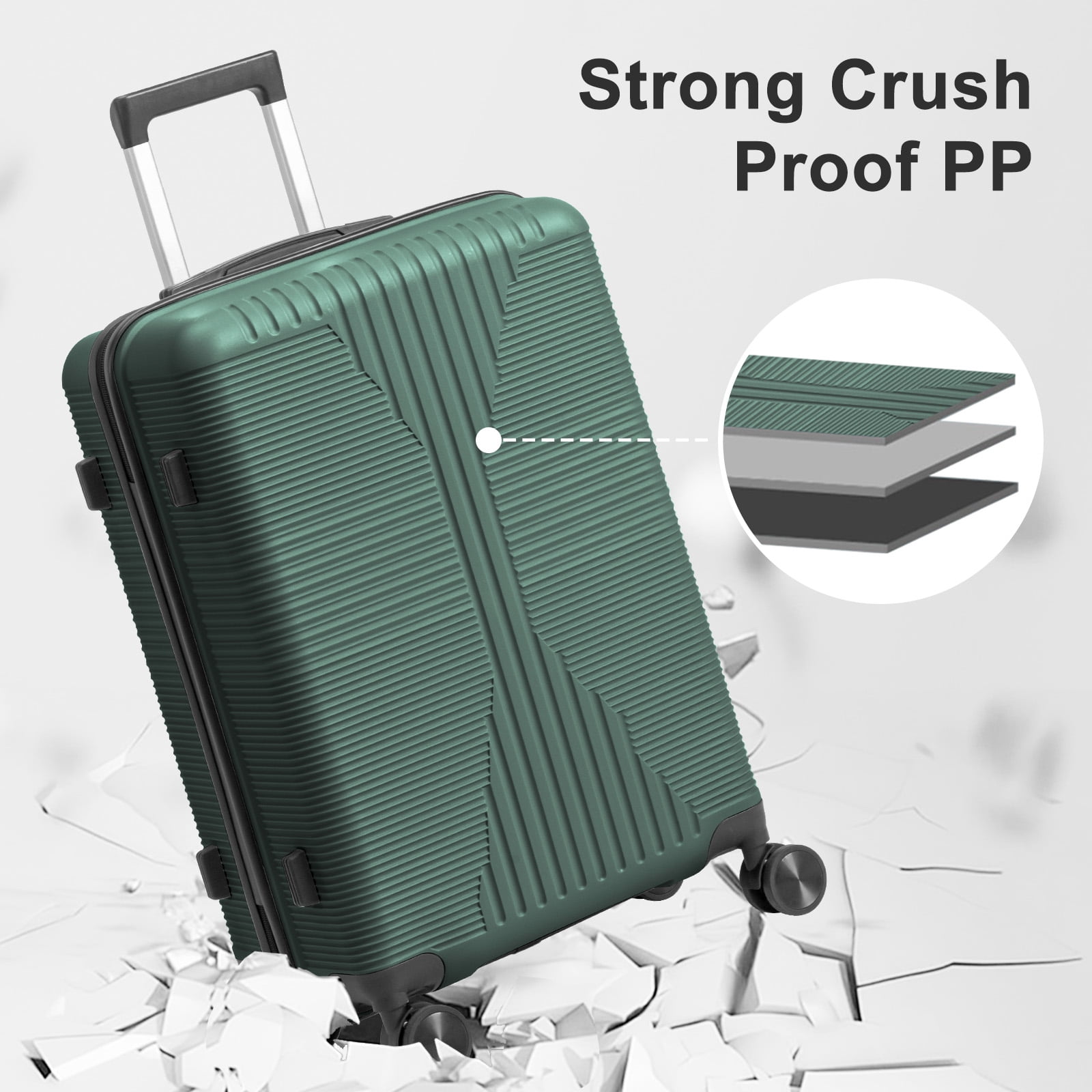 Ktaxon 20 Inch Carry-on Luggage Hardside Suitcase with 360° Spinner Wheels, Lightweight Unbreakable Travel Luggage, Green