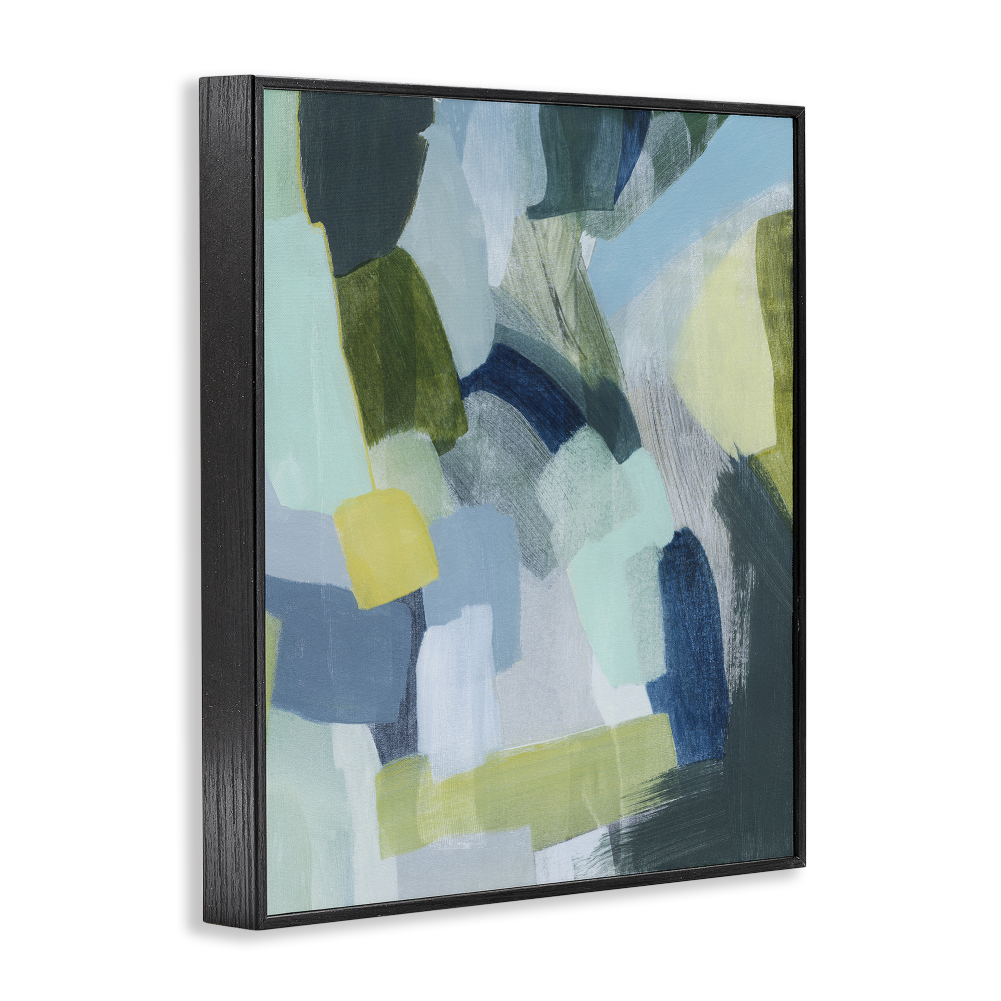 Stupell Industries Layered Green Paint Strokes Abstract Painting Black Framed Art Print Wall Art, 24 x 30