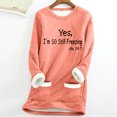 thumbnail image 2 of miqiqism Comfy Fleece Loungewear for Women Trendy Letter Print Pullover Tops Blouses Juniors Long Sleeve Crew Neck Sweatshirt with Pocket,Orange,X-Large, 2 of 4