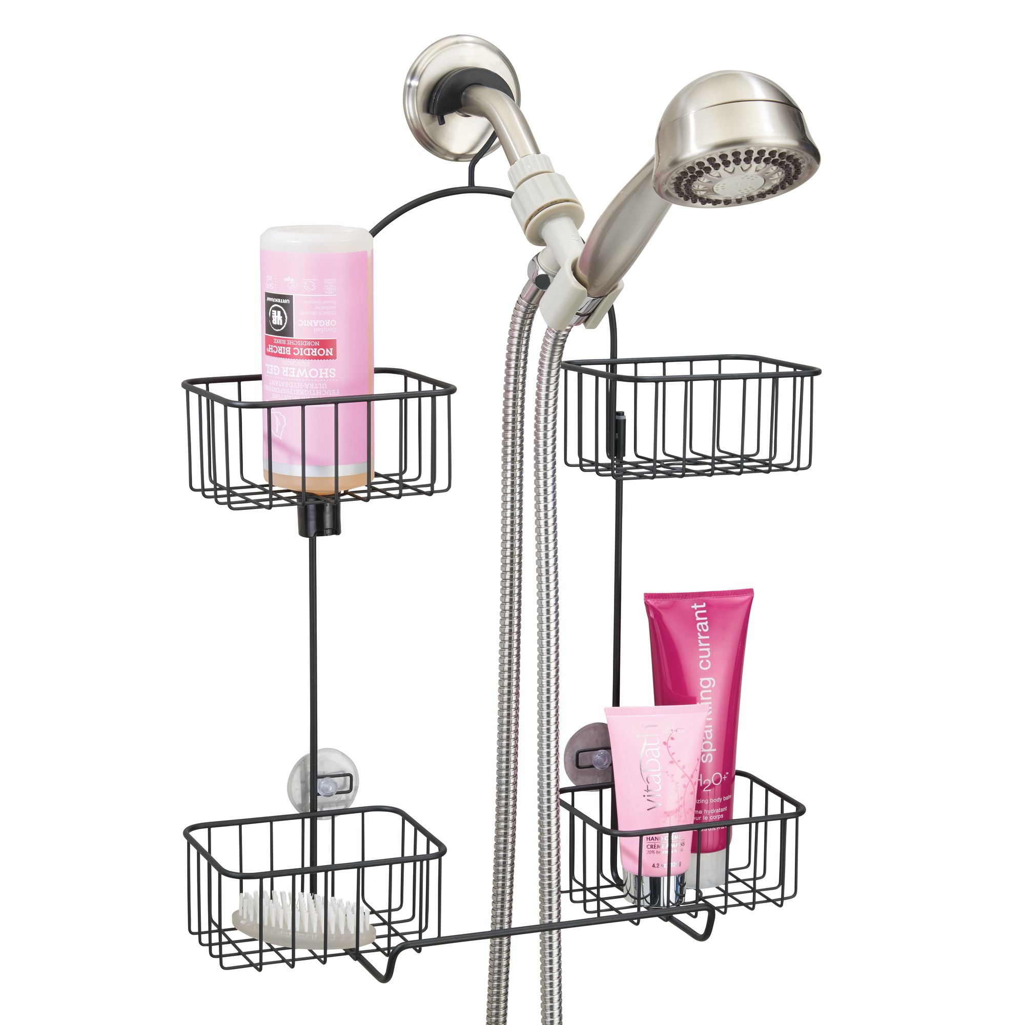 mDesign Shower Caddy for Hand Held Shower Head and Hose, 4 Baskets