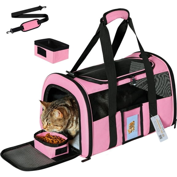 DENZUS Cat and Small Dog Travel Bag, TSA-Approved Soft-Sided Pet Tote for Pets Under 15lb, Collapsible Airline-Friendly Design – Pink