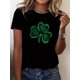 thumbnail image 1 of 1pc Women'S Casual Cotton T-Shirt with Clover Print, Crew Neck, Slight Stretch, All-Season Knit Fabric Tee with Applique Detail Tee For Adult, Men, Women, Teen, Teenager, Adolescent, Youth, 1 of 6