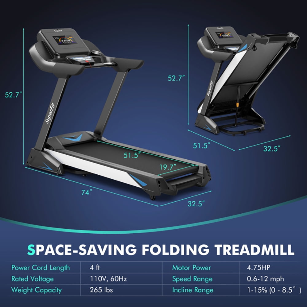 Topcobe 4.75 HP Treadmill with APP and Auto Incline for Home and Apartment, Smart Digital Folding Treadmill, Electric Foldable Exercise Fitness Machine, Black
