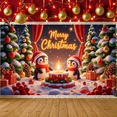 thumbnail image 5 of Penguin Design Merry Christmas Banner Christmas Tree Decor Christmas Display Red Gold Ornaments Snowy Scene Xmas Backdrop for Christmas Party Holiday Celebration Family Party, 5 of 9