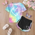 thumbnail image 2 of Caqnni 5-6 Years Teen Girls Tie Dye Printed Short Sleeved Top And Shorts Casual Set Lounge 2 Piece Yoga Tracksuit A33-Sky Blue, 2 of 5
