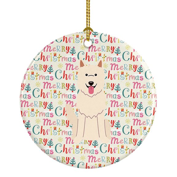 Merry Christmas White German Shepherd Ceramic Ornament 2.8 in x 2.8 in