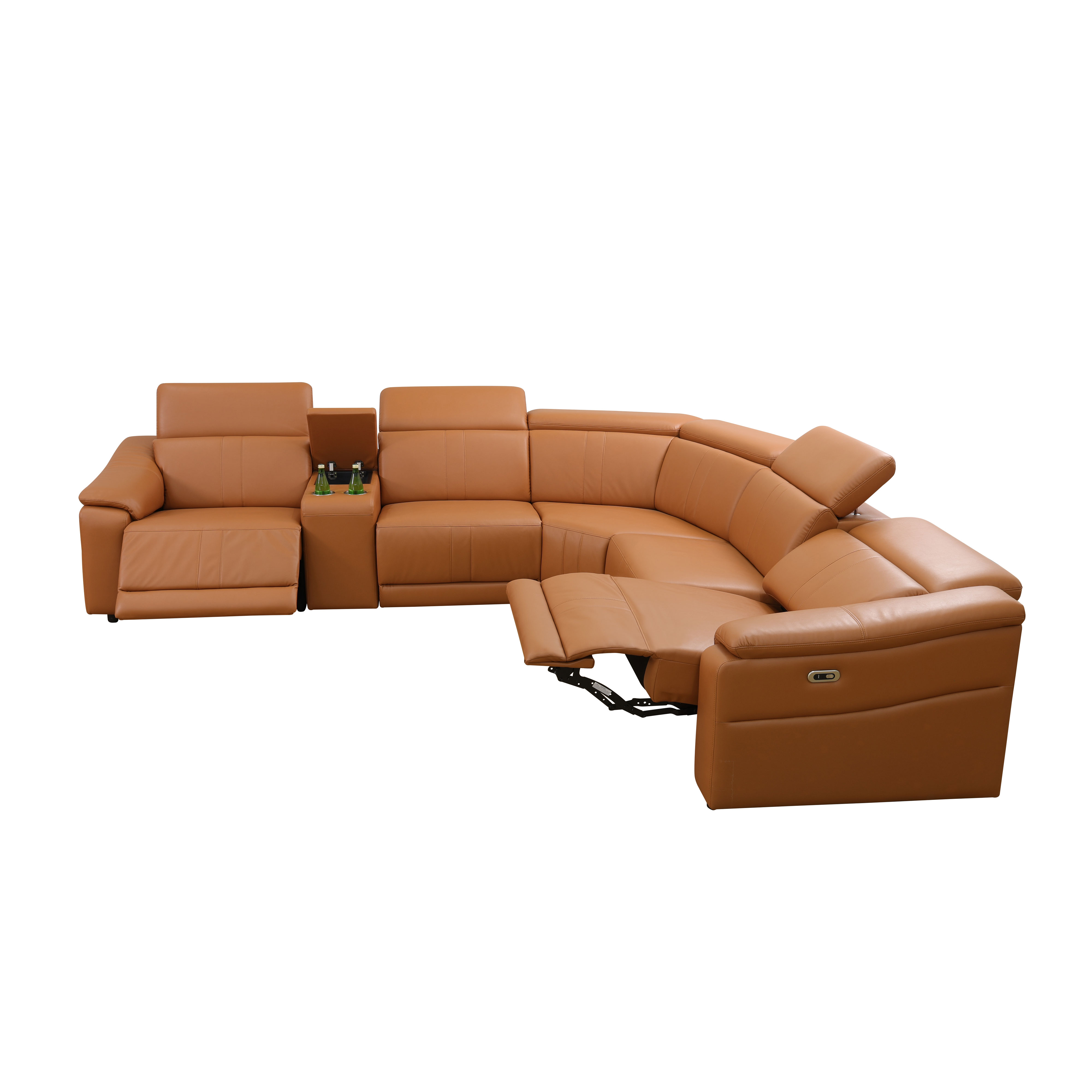 MAYEERTY L-Shaped Recliner Sofa Set, Breathing Leather with Console & USB Charging for Family Living Room