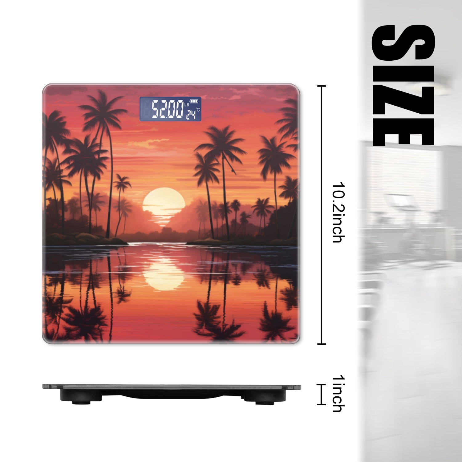 High Precision Body Weight Scale Smart Bathroom Scales with Large LCD Display(400lbs),Decorative for Bedroom-Sunset With Palm Trees And Reflections On The Water