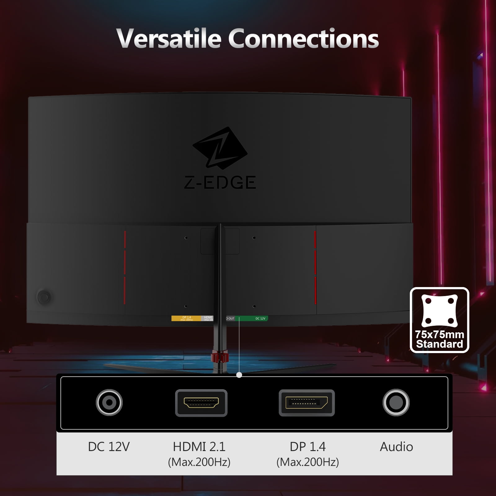 Z-EDGE 24 Inch 200Hz Curved Gaming Monitor, FHD 1080P VA Display, 1ms MPRT, AMD FreeSync, HDR Support, VESA Mount Compatible