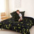 thumbnail image 4 of Manfei Bold 3D Square Queen Comforter Set, Neon Glow Comforter Sets Queen, Black Yellow, Black Reversible 3 Pieces, 1 Comforter and 2 Pillowcases, 4 of 6