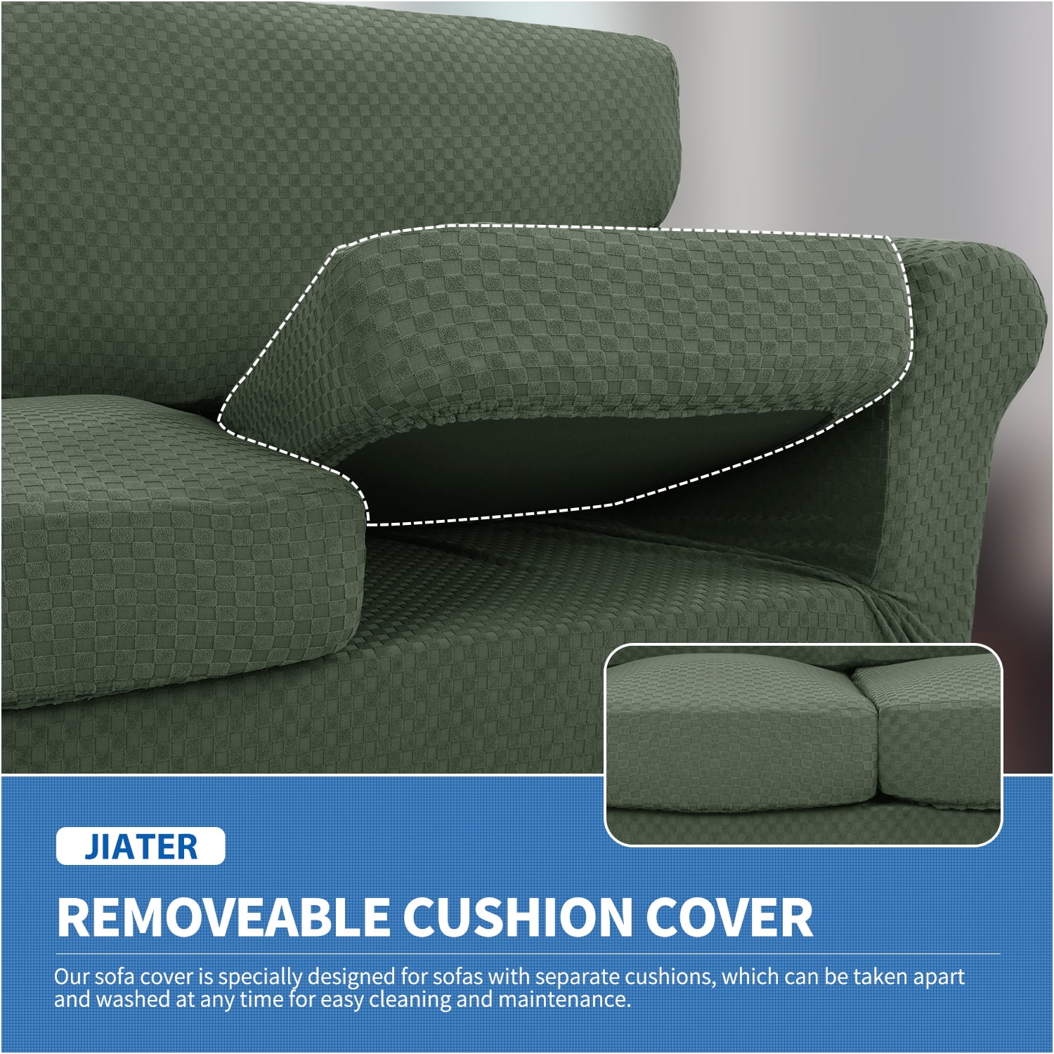 JIATER 4-Piece Sofa Cover Stretch Couch Cover Washable Sofa Slipcover Furniture Protector with 3 Cushion Covers,Army Green