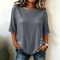 thumbnail image 5 of Womens Tops Elbow Length Sleeve Tshirts for Women Crew Neck Solid Color Button Summer Fall T-Shirts, 5 of 7